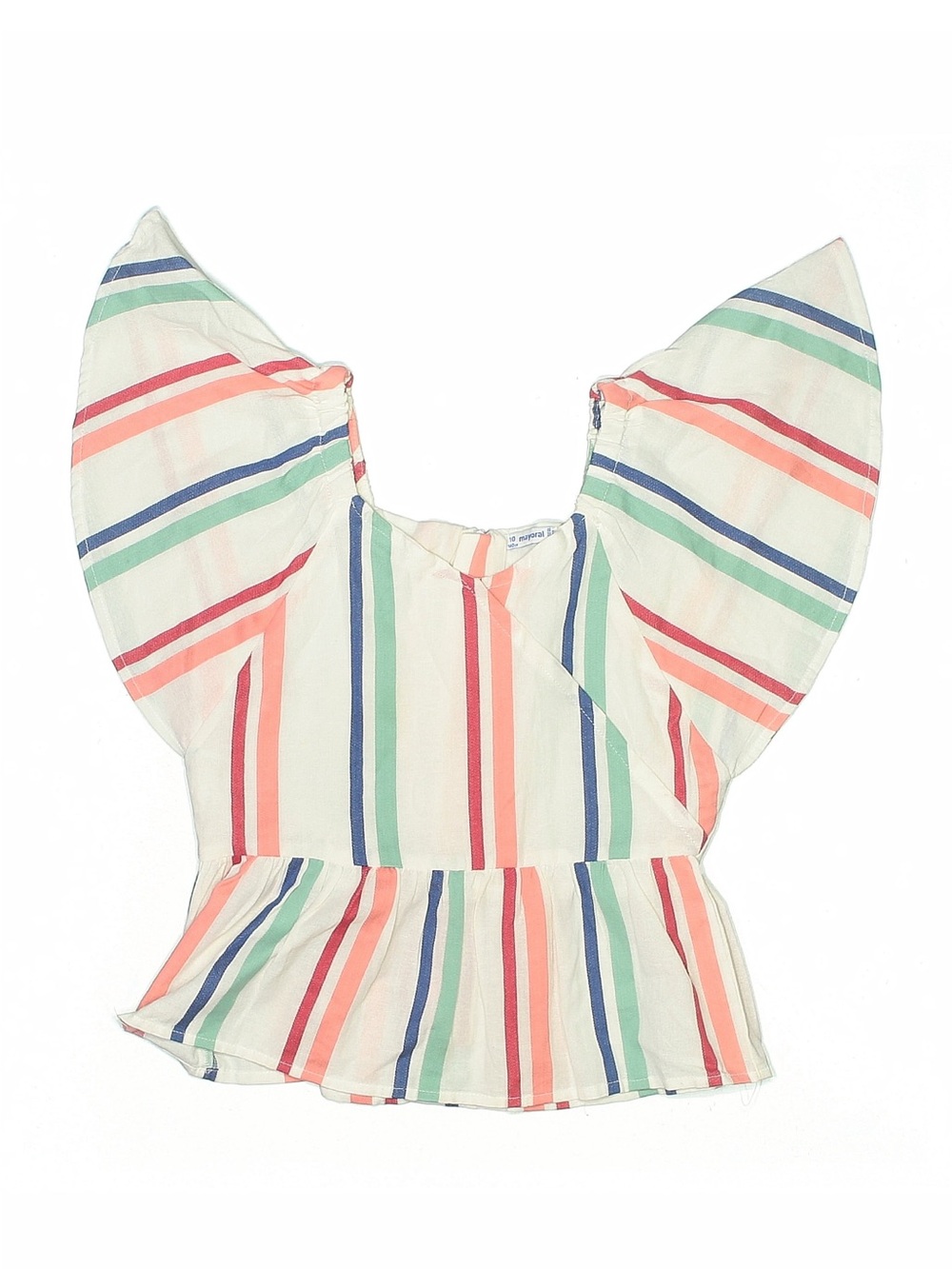 Mayoral Striped Flutter-Sleeve Peplum Top in Cream and Multi-Color